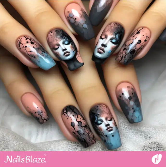 Watercolor Portrait Nails | Paint Nail Art - NB2265